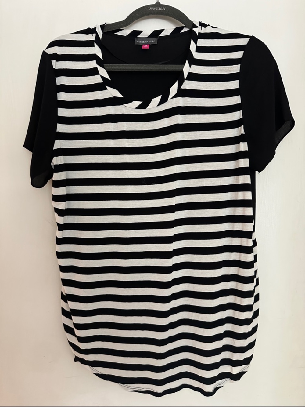 Vince Camuto Black and White Striped Short Sleeve Tee